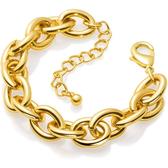 Chunky Gold Bracelets 14K Gold Plated Thick Link Chain Bracelet Birthday Gift - Picture 5 of 7